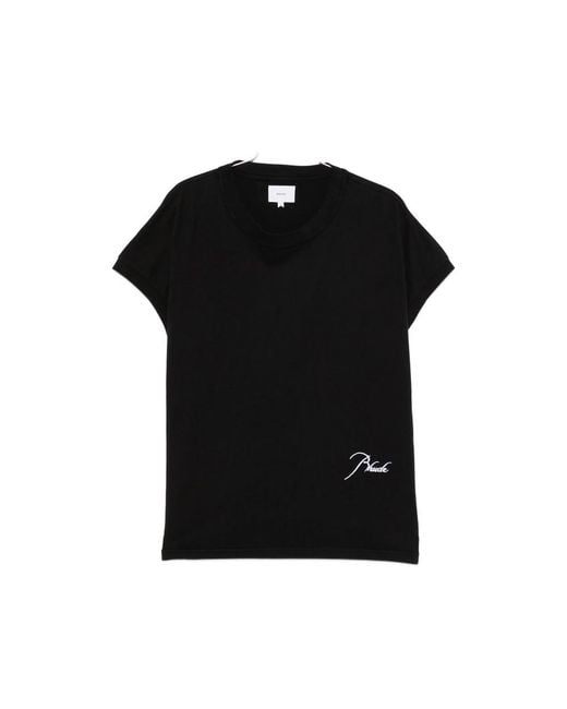 Rhude Black Logo-Embroidered Cap-Sleeve T-Shirt for men