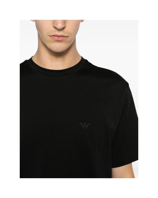 Emporio Armani Black Logo-Embroidered T-Shirt for men