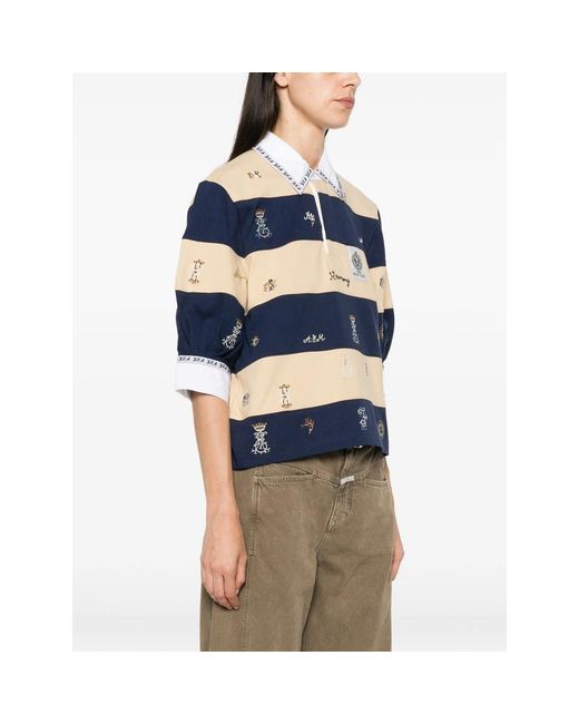 Sea Blue Juliet Embroidered Striped Polo Shirt
