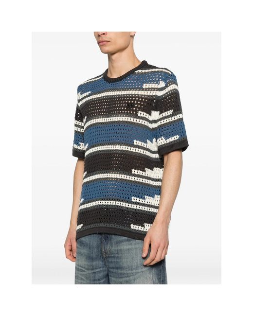 Daily Paper Blue Striped Open-Knit T-Shirt for men