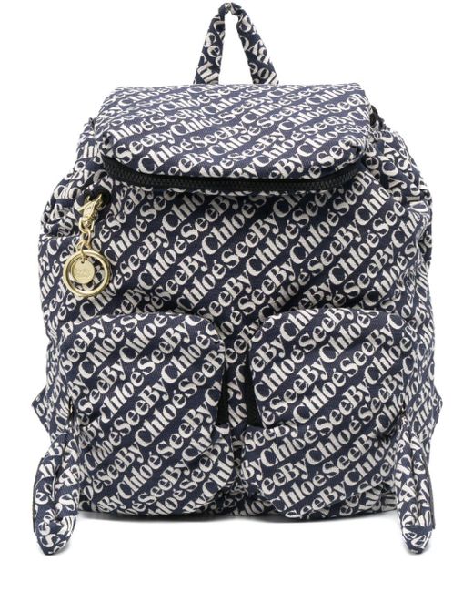 See By Chloé Blue Logo-print Backpack
