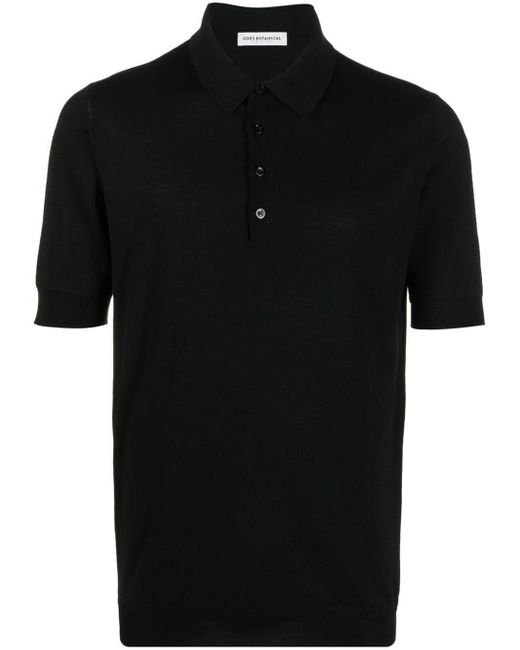GOES BOTANICAL Black Merino-Wool Polo Shirt for men
