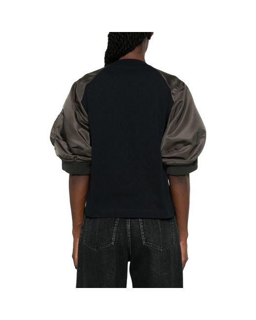 Sacai Black Panelled Raglan-Sleeve T-Shirt