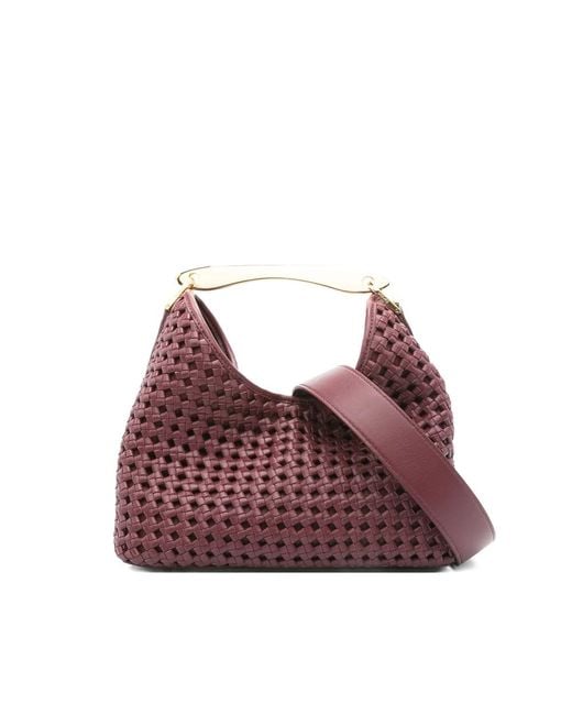 Elleme Purple Boomerang Woven Leather Top-Handle Tote Bag