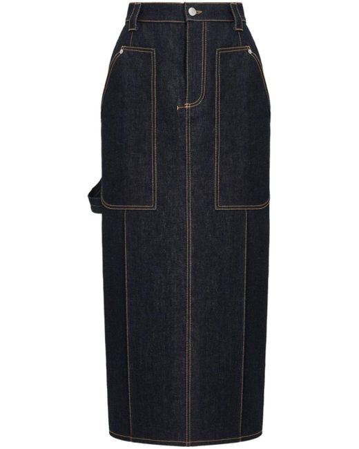Alexander McQueen Blue High-Waisted Denim Midi Skirt