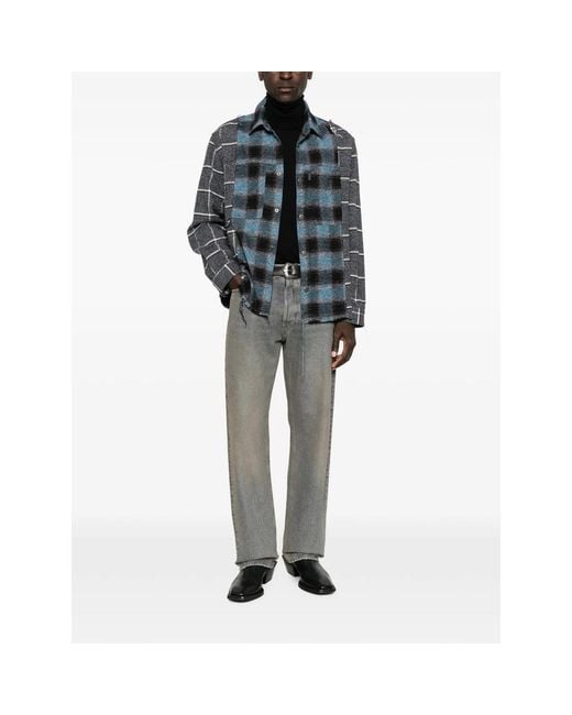 Haikure Blue Check-Pattern Frayed Shirt for men