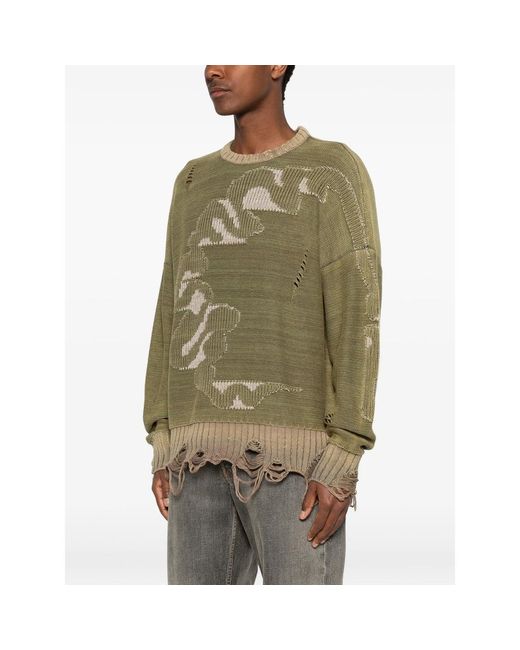 MADFRENZY Green Cortex Grunge Distressed Sweater for men
