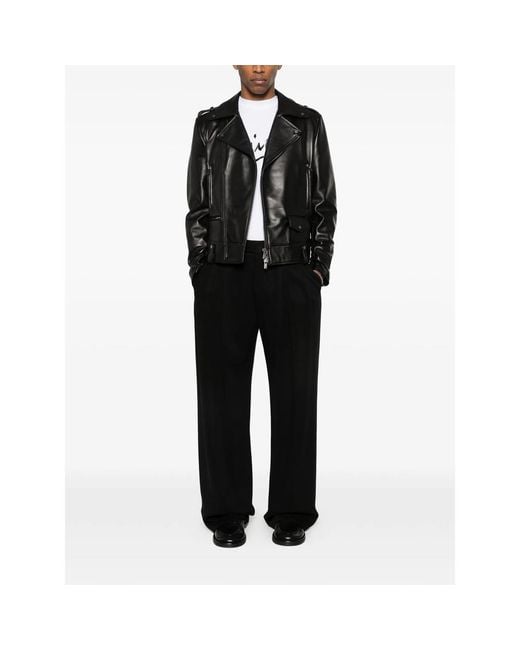 SANTORO Black Leather Biker Jacket for men
