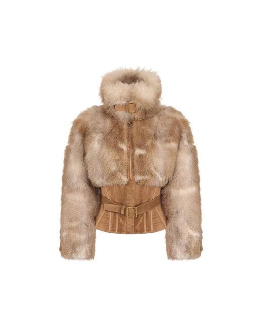 Elisabetta Franchi Brown Fur-Effect Bustier Jacket