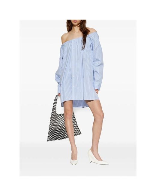 Alexander Wang Blue Striped Off-Shoulder Dress