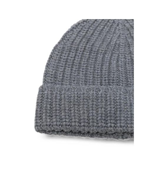 Fileria Gray Ribbed-Knit Beanie Hat for men