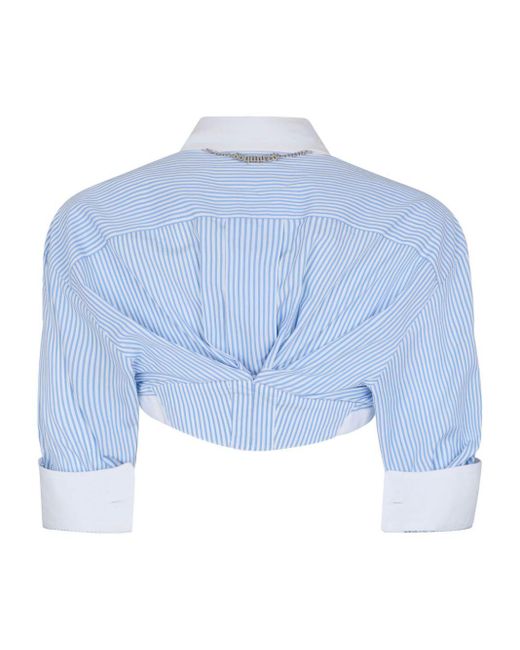 DSquared² Blue Striped Cotton Cropped Blouse