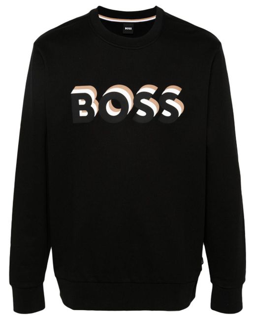 Boss Black Logo-Print Cotton Sweatshirt for men