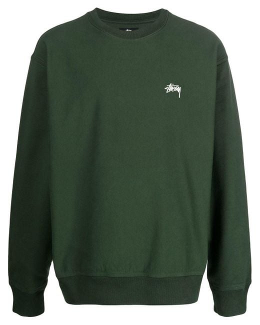 Stussy Green Logo-print Crew Neck Sweatshirt for men