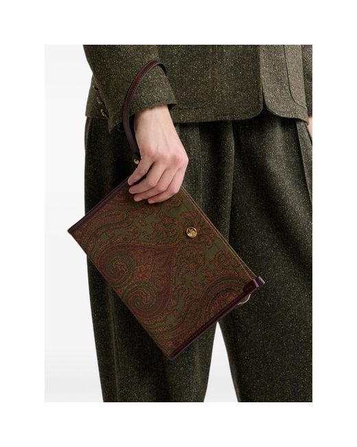 Etro Brown Medium Paisley Jacquard Pouch