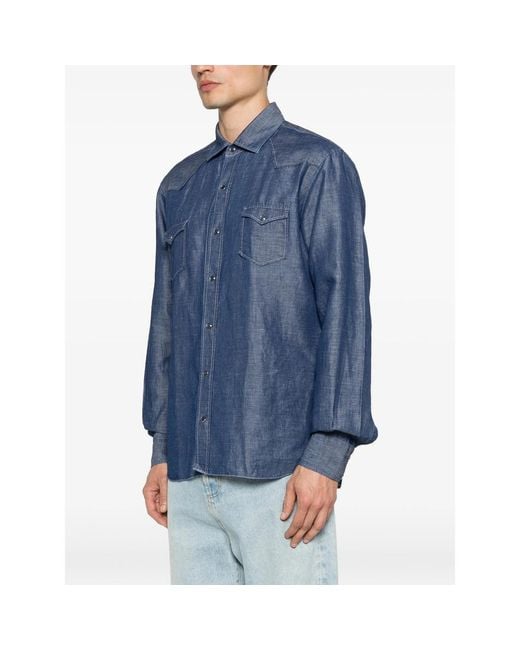 Barba Napoli Blue Flap-Pocket Shirt for men
