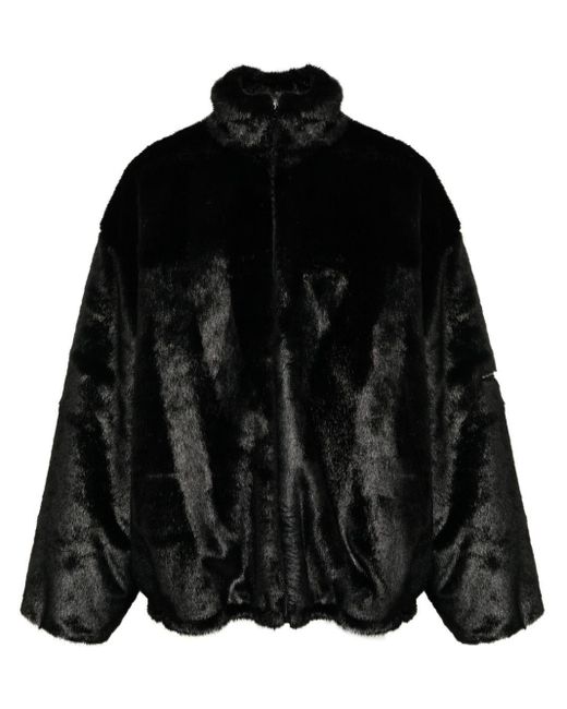 Balenciaga Black Logo-Appliqué Faux-Fur Jacket for men