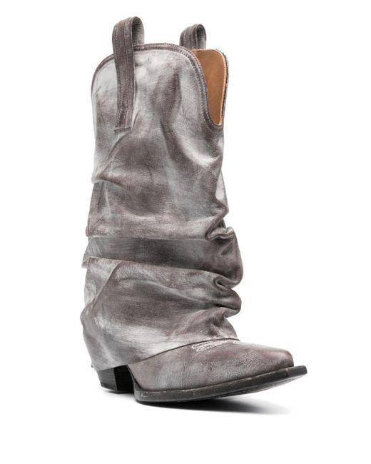 R13 Gray Low Rider Distressed Cowbody Boots