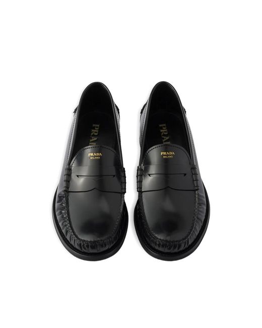 Prada Black Brushed Leather Loafers for men