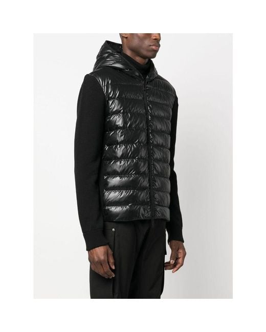 Moncler Black Panelled Padded Hooded Jacket for men