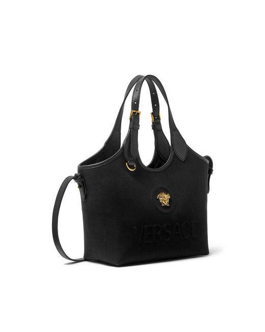 Versace Black La Medusa Canvas Mini Tote