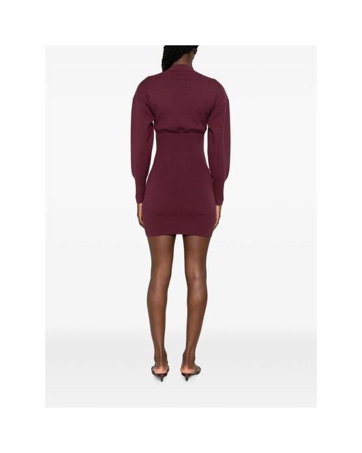 Anine Bing Purple Imane Ribbed-Knit Long-Sleeve Mini Dress