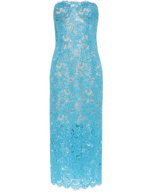 Ermanno Scervino Blue Crystal-Embellished Guipure Lace Dress