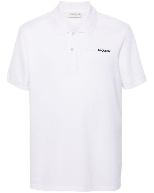 Alexander McQueen White Logo-Embroidered Cotton Polo Shirt for men