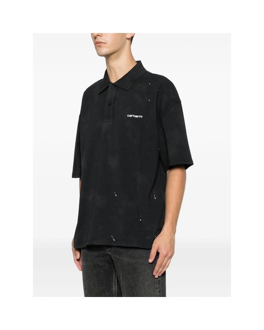 Carhartt Black Paint-Splatter Logo-Embroidered Polo Shirt for men