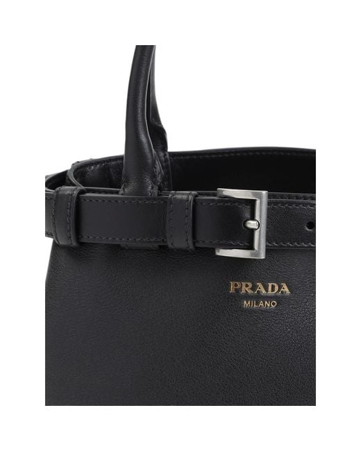 Prada Black Small Buckle-Detail Leather Shoulder Bag