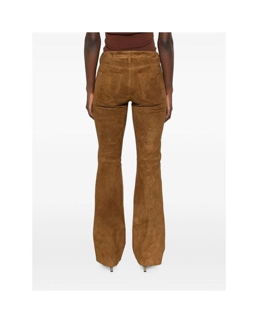 FRAME Brown The Rodeo Suede Flared Trousers
