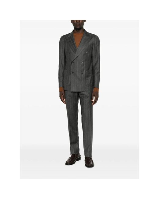 Tagliatore Gray Stripe-Pattern Double-Breasted Suit for men