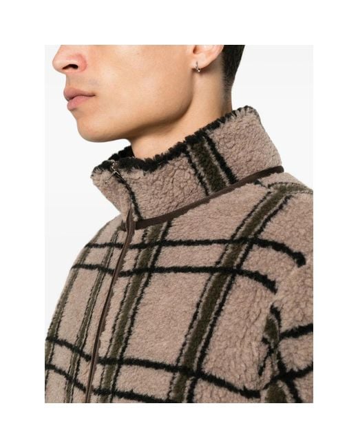 RANRA Brown Check-Pattern Fleece Jacket for men