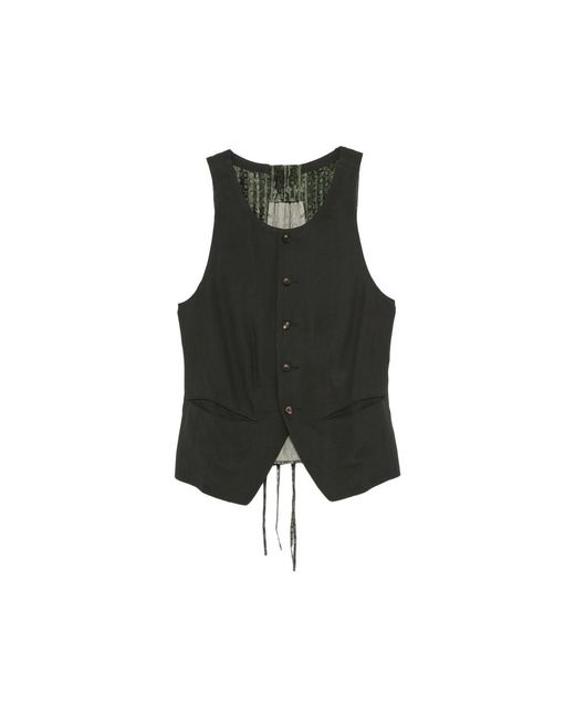 Ziggy Chen Green Patterned-Panel Vest