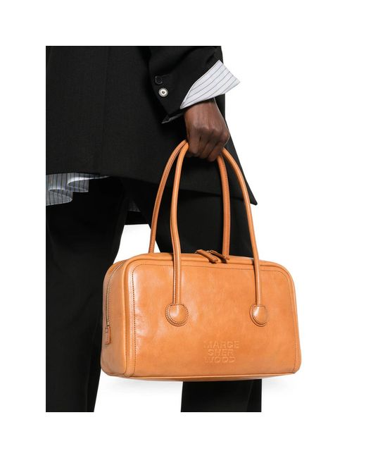 MARGE SHERWOOD Orange Logo-Debossed Leather Tote Bag