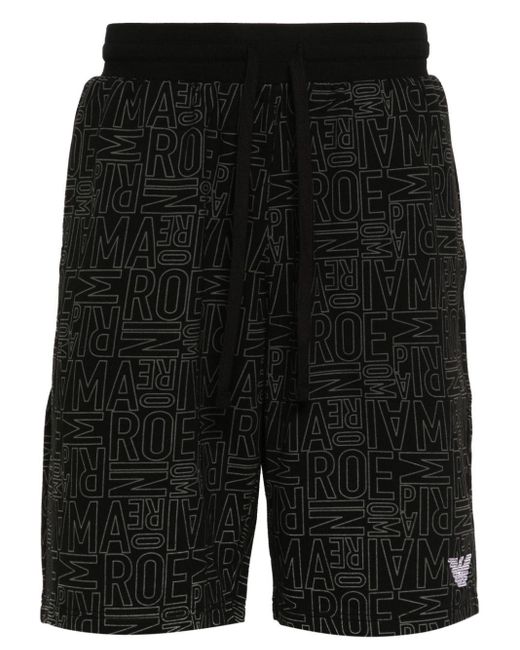 Emporio Armani Logo-Print Cotton Shorts in Black for Men | Lyst