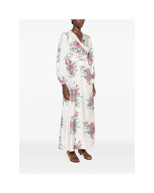 Raquel Diniz White Aurora Floral-Print Silk-Satin Maxi Dress