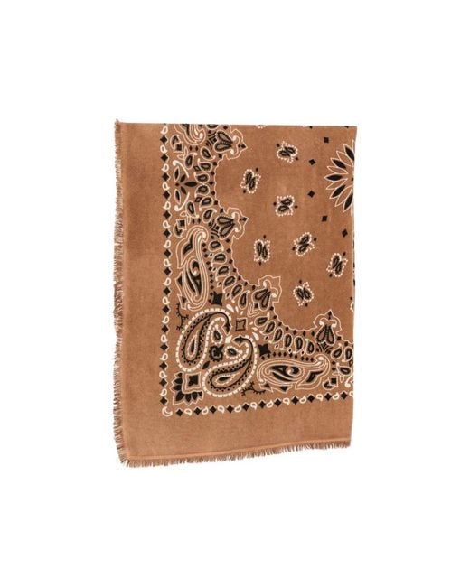 Kujten Brown Hachiko Bico Paisley-Print Frayed Scarf