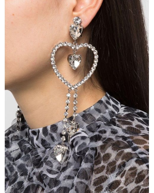 Alessandra Rich White Crystal-embellished Drop Earrings