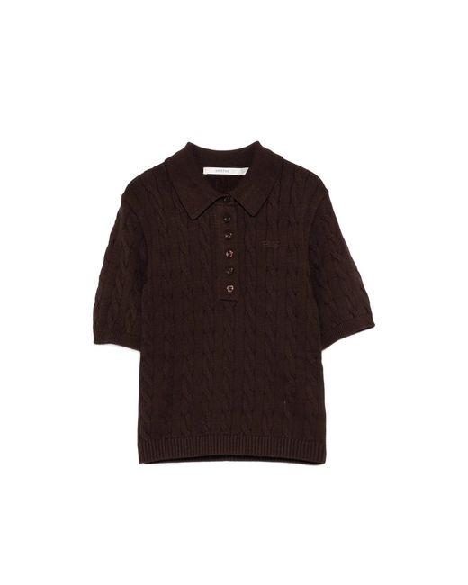Gestuz Brown Cable-Knit Polo Sweater