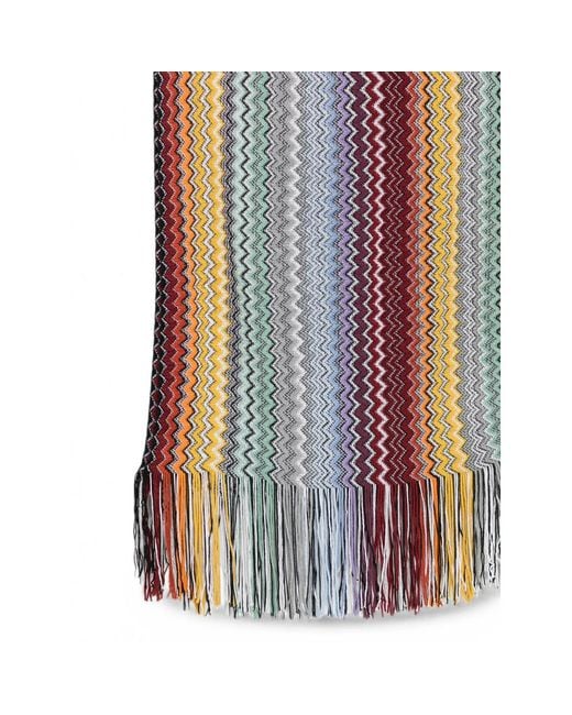 Missoni Blue Zig-Zag-Knit Fringed Scarf