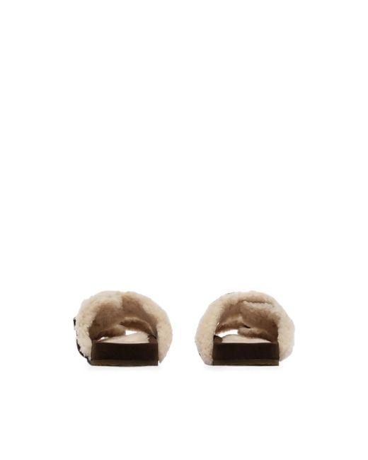 Burberry Black Check Shearling Urchin Sandals for men