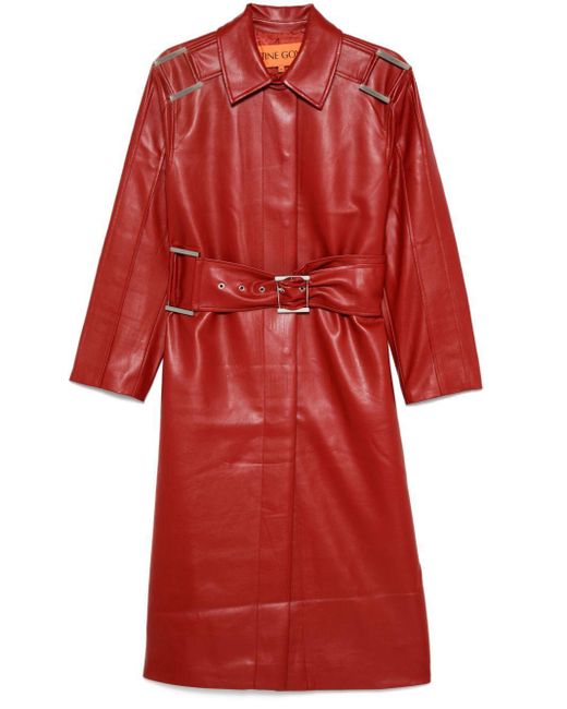 Stine Goya Red Belted Faux-Leather Coat