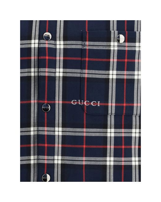 Gucci Blue Tartan Logo Overshirt for men