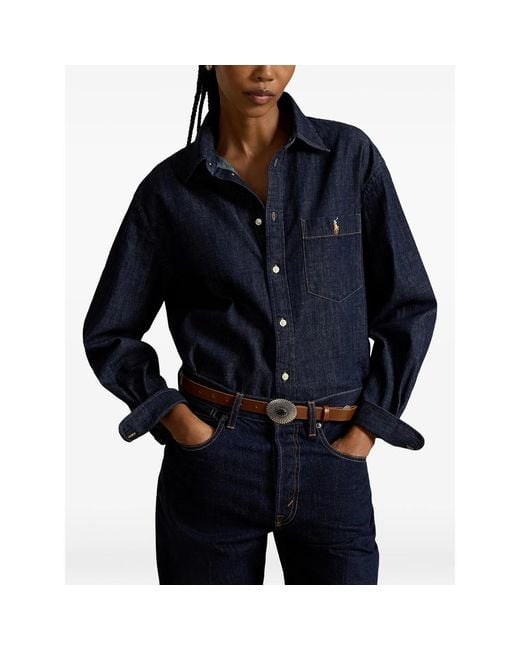 Ralph Lauren Blue Logo-Embroidered Pocket Shirt