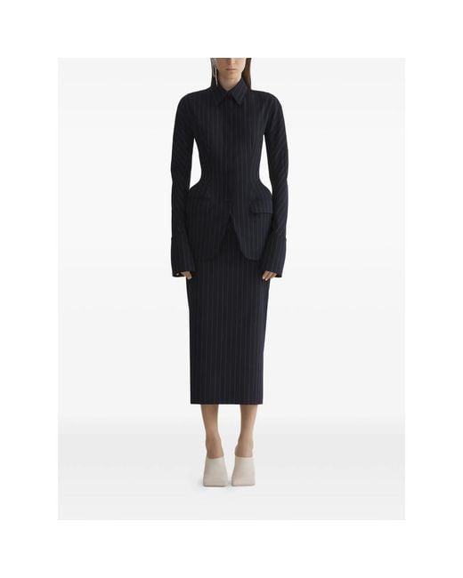 Mugler Black Pinstriped Split Skirt