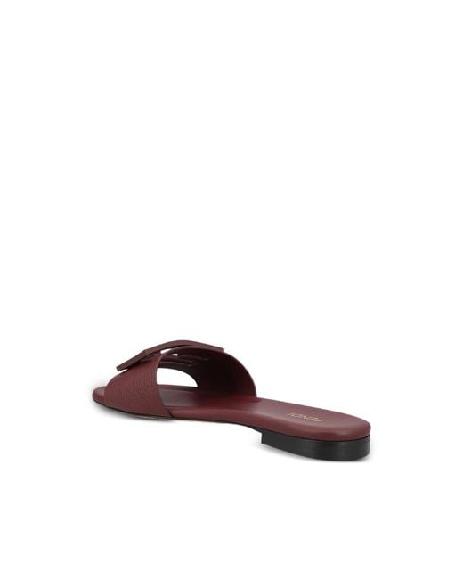 Fendi Brown Baguette Burgundy Leather Slides