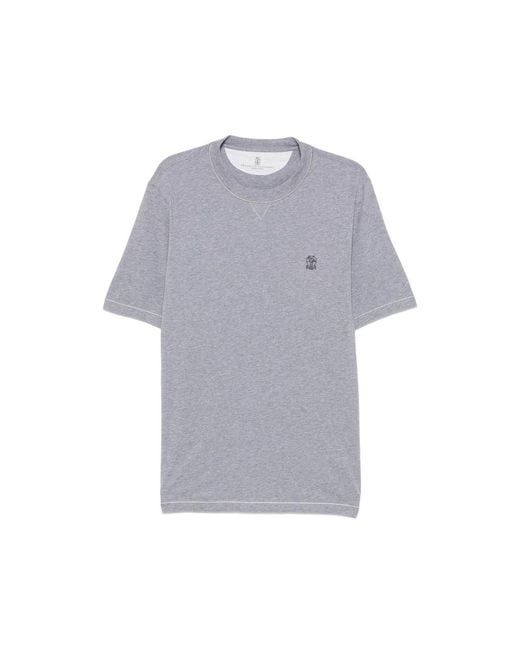 Brunello Cucinelli Gray Logo-Embroidered T-Shirt for men