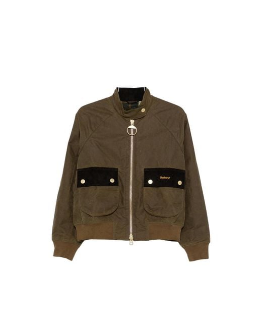 Barbour Green Corduroy-Trim Zip-Fastening Jacket