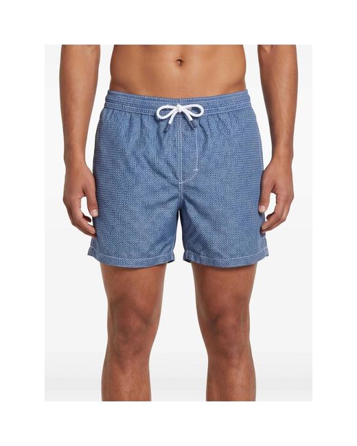Fedeli Blue Patterned Swim Shorts for men